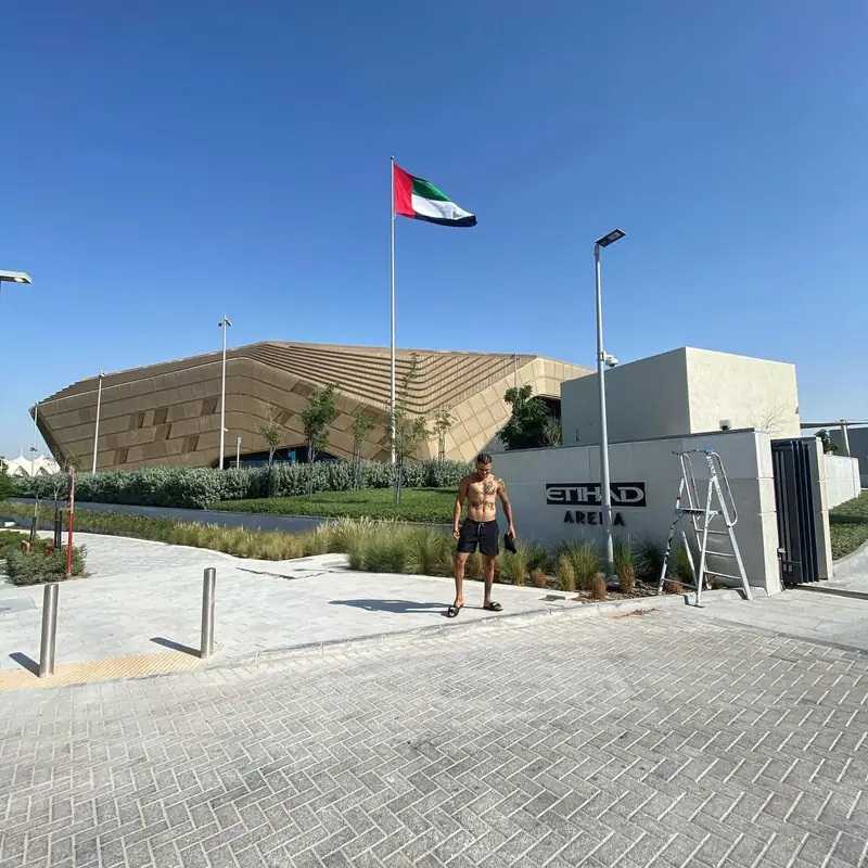 Kevem outside an arena in the United Arab Emirates