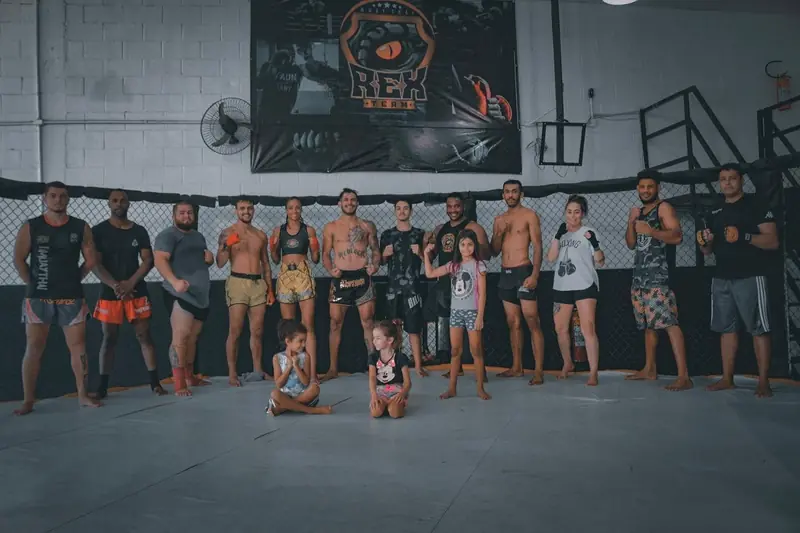 Kevem with a class of students at the gym