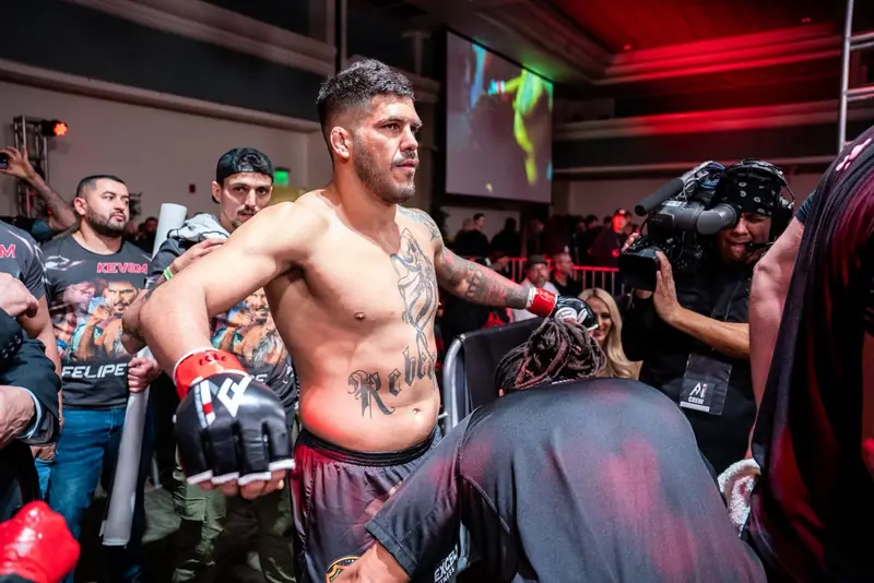 Kevem gets ready in the cage before the fight