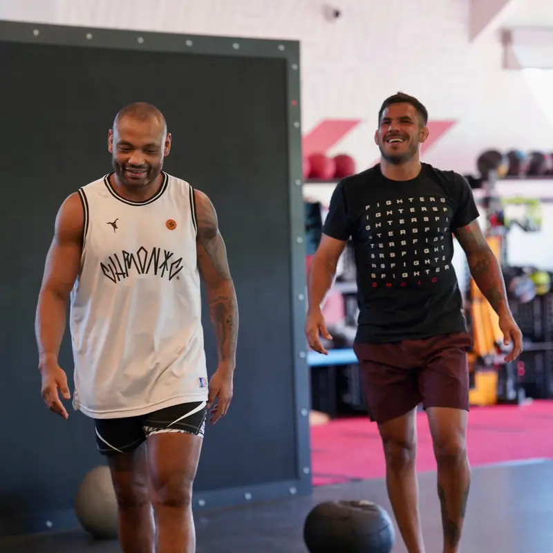 Kevem with a training partner at the gym