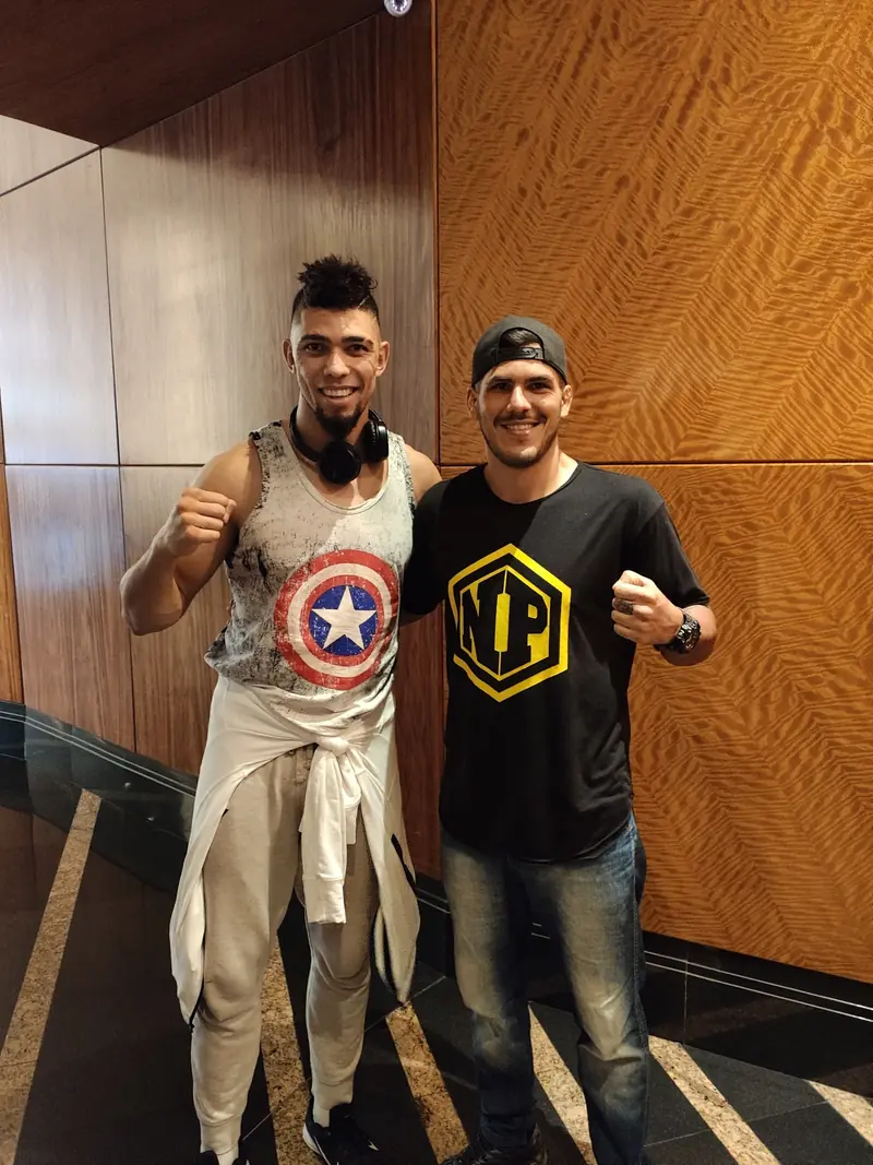 Kevem with a fan in costume at the event hotel